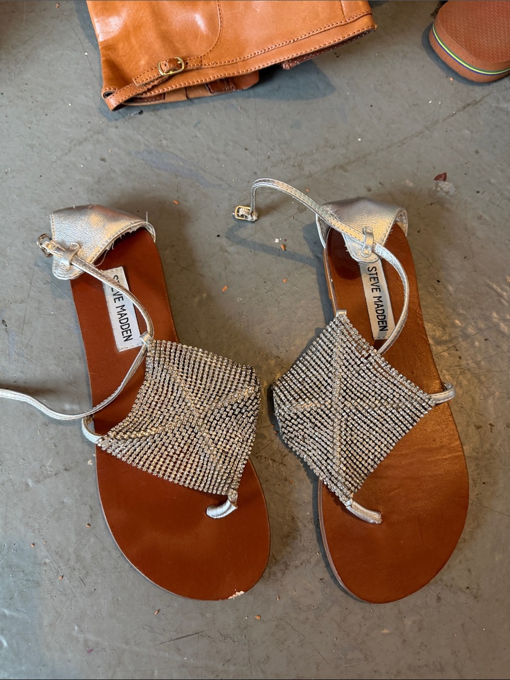 Steve Madden Silver Rhinestone T-Strap Sandals